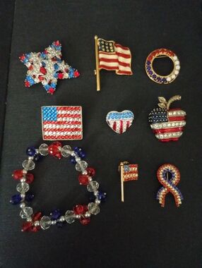 Vintage Patriotic Red, White, Blue Jewelry Lot
